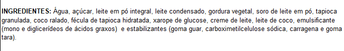 Ingredientes de Sorvete Tapioca com Leite Condensado 1,5L